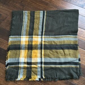 NEW! 52” square blanket scarf in mustard, brown & cream.